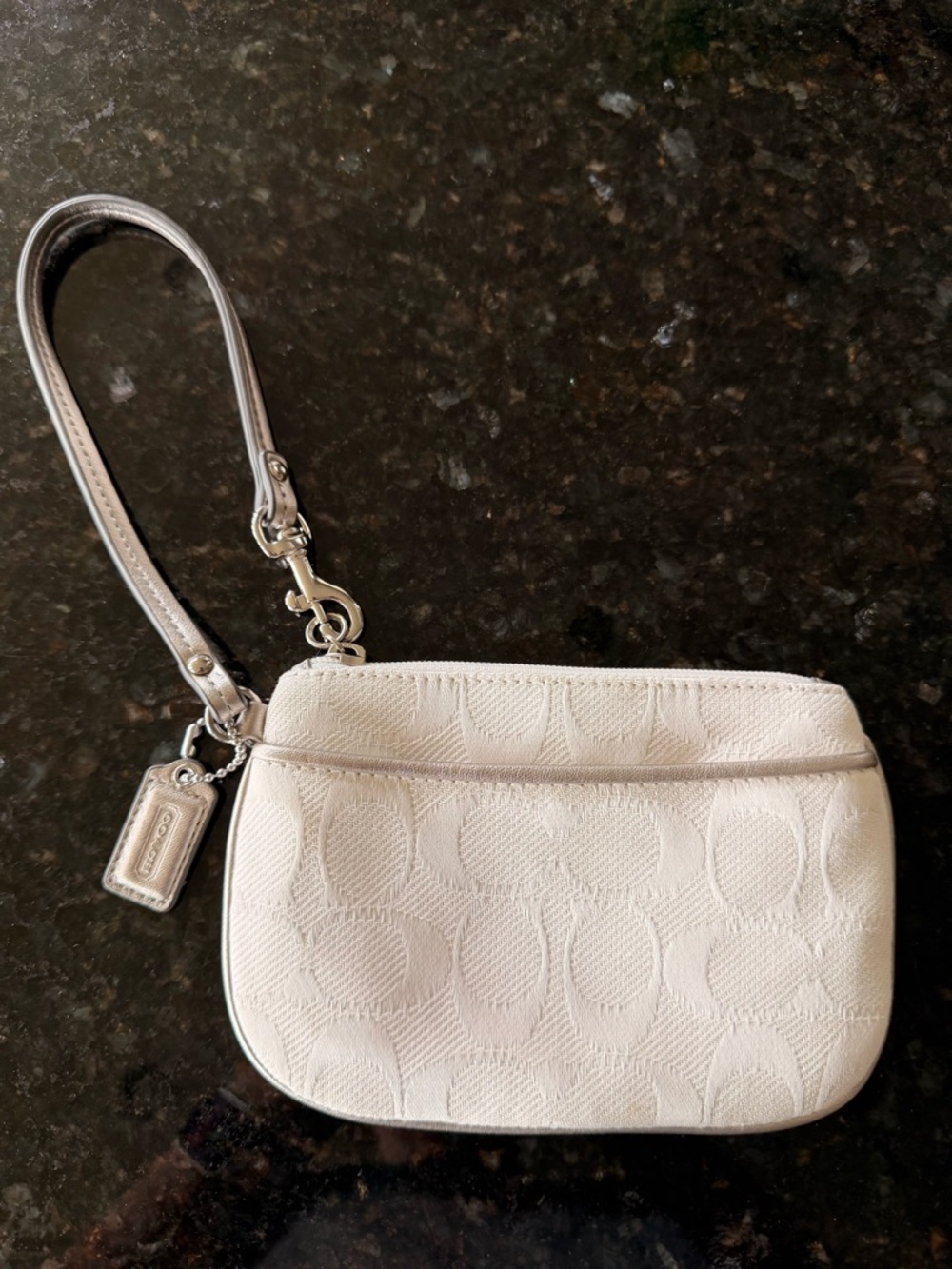 Coach White Signature Collection Kyra Small Wristlet Pink Interior